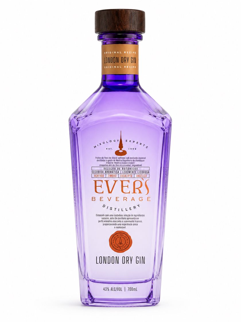 Garrafa roxa de Gin London Dry Ever’s Beverage, 700 ml